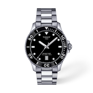 Front view of the watch Tissot Seastar 1000 40mm with shadow