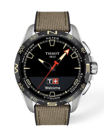 Vista frontal del reloj Tissot T-Touch Connect Solar 47.5mm con sombra