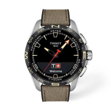 Front view of the watch Tissot T-Touch Connect Solar 47.5mm with shadow