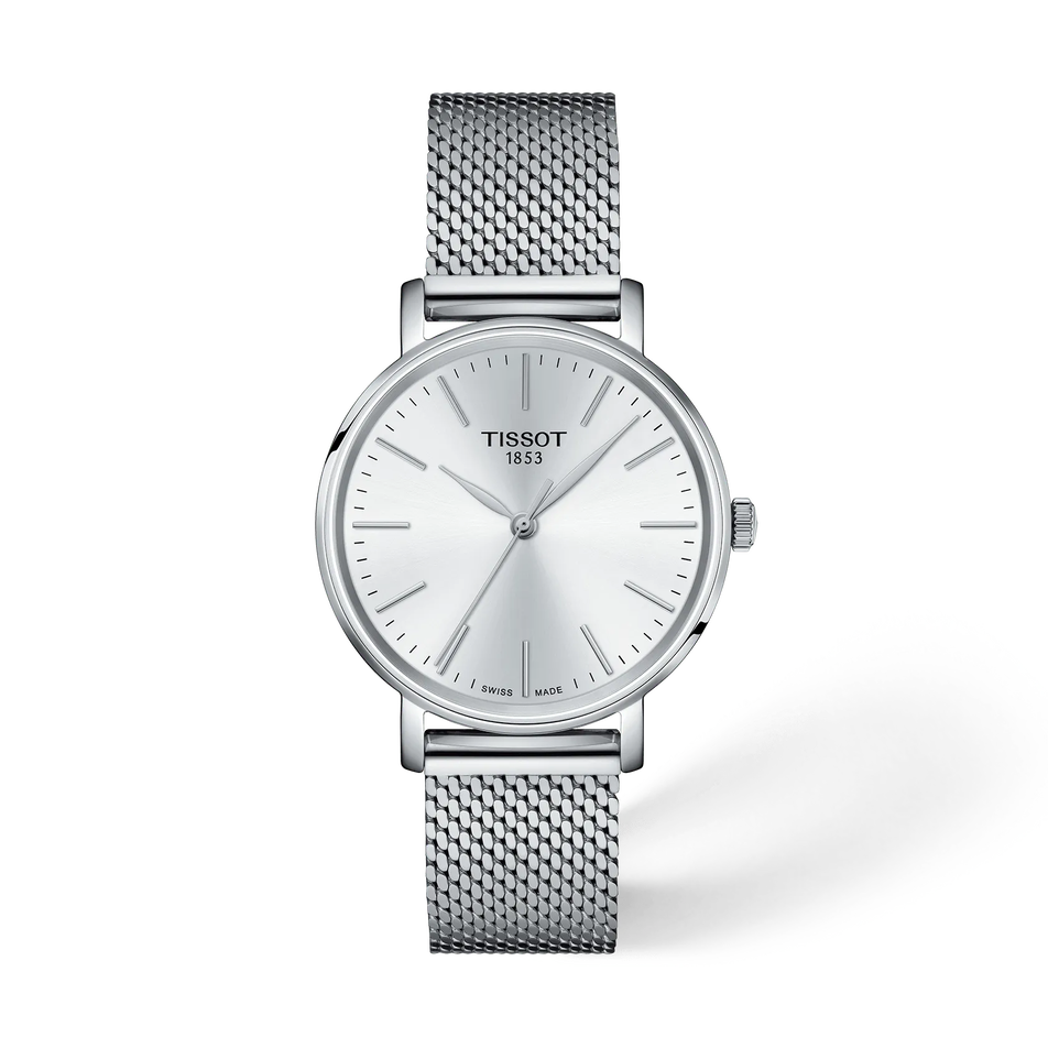 Front view of the watch Tissot Everytime 34mm with shadow