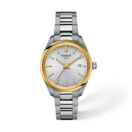Front view of the watch Tissot PR 100 34mm with shadow