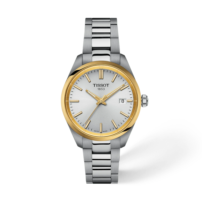 Vista frontal del reloj Tissot PR 100 34mm con sombra