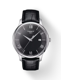 그림자가 있는 티쏘 트래디션 시계의 전면 보기