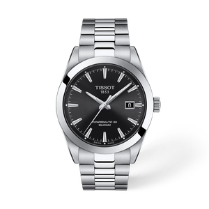 Front view of the watch Tissot Gentleman 40mm with shadow