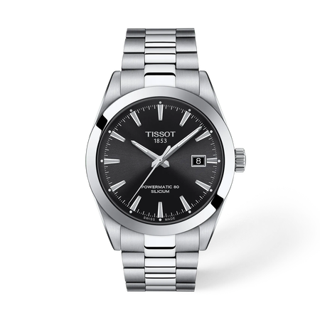 Front view of the watch Tissot Gentleman 40mm with shadow
