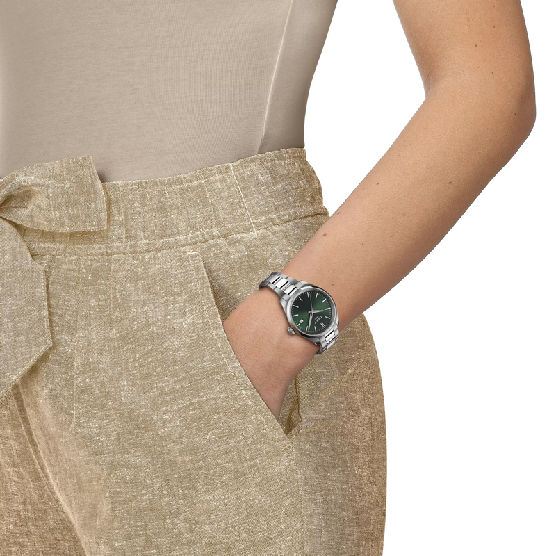 Simulation of the watch Tissot PR 100 34mm on a wrist