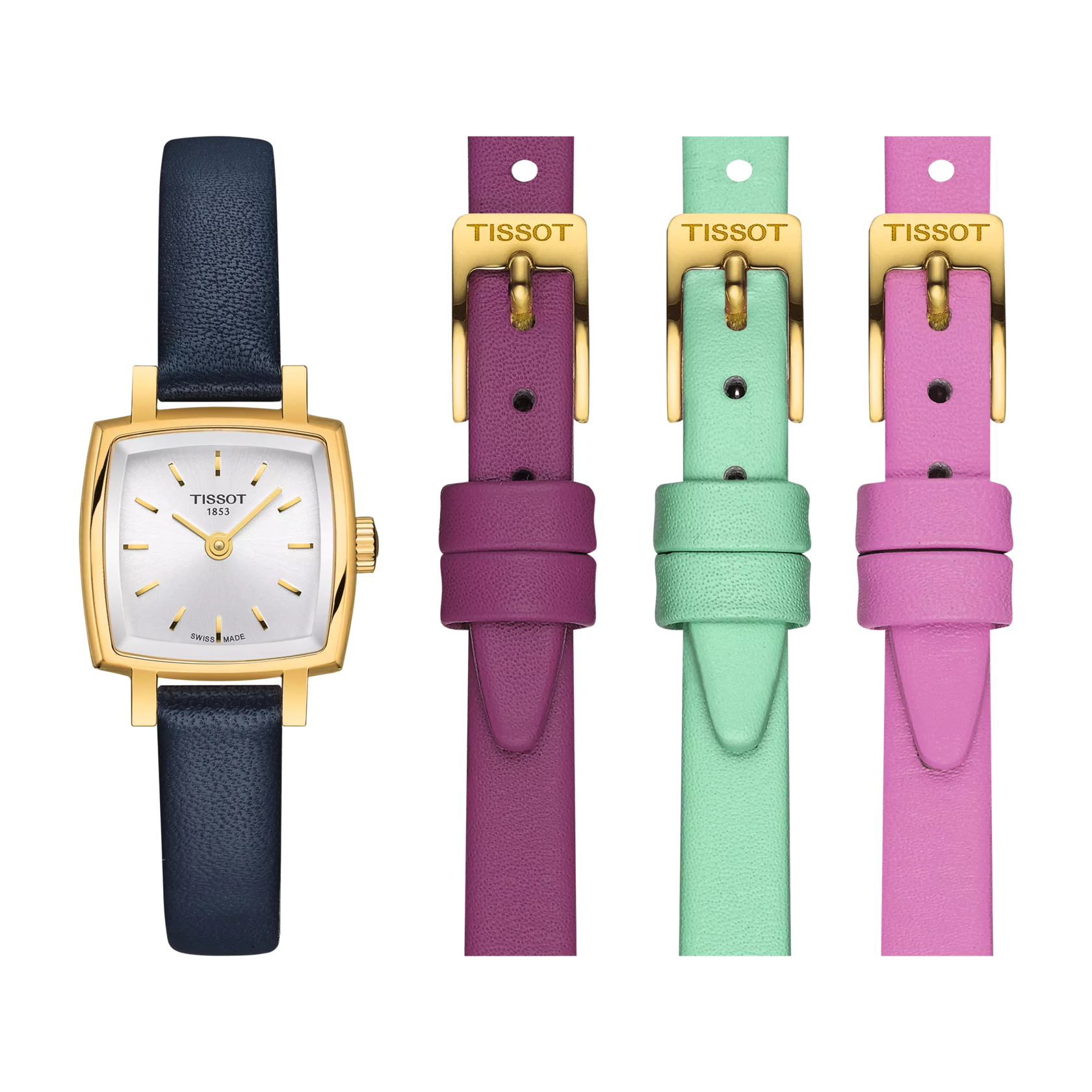 Front view of the watch Tissot Lovely Square Summer Kit with additional bracelet