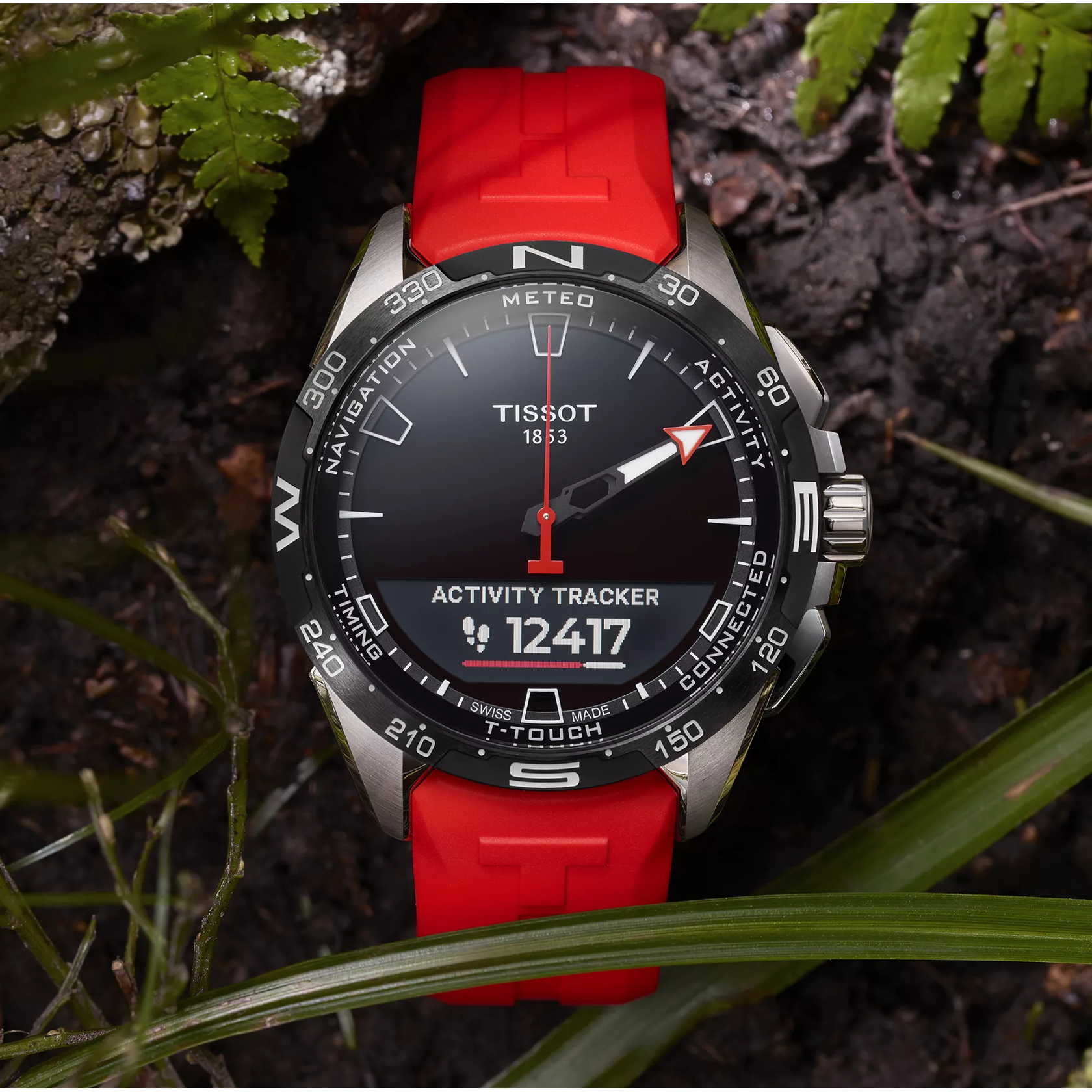 Tissot T-Touch Connect Solar 47.5mm watch on a colored background