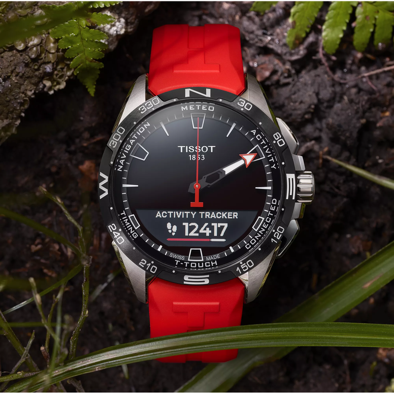 Tissot T-Touch Connect Solar 47.5mm watch on a colored background