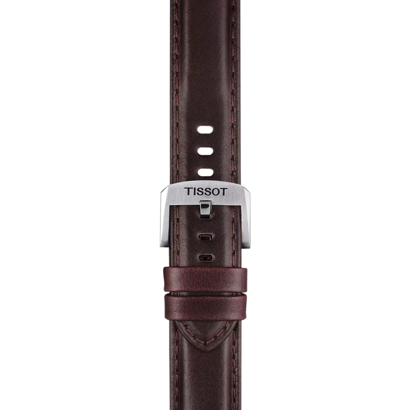 Zoom sur Bracelet officiel Tissot cuir brun entre-cornes 20 mm