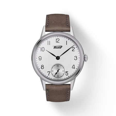 Vorderansicht der Uhr Tissot Heritage Petite Seconde mit Schatten