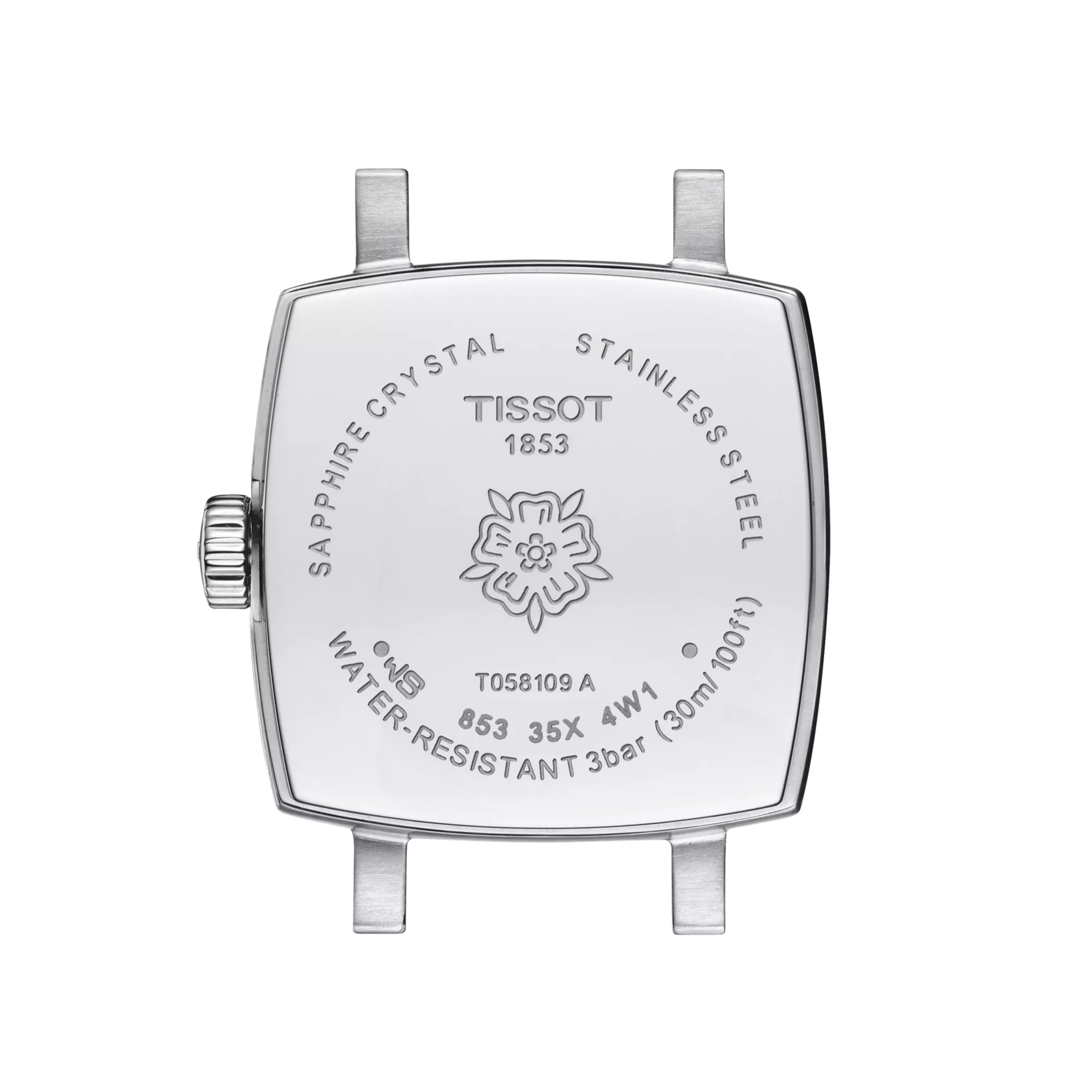 Back view of the watch case Tissot Lovely Square Valentines