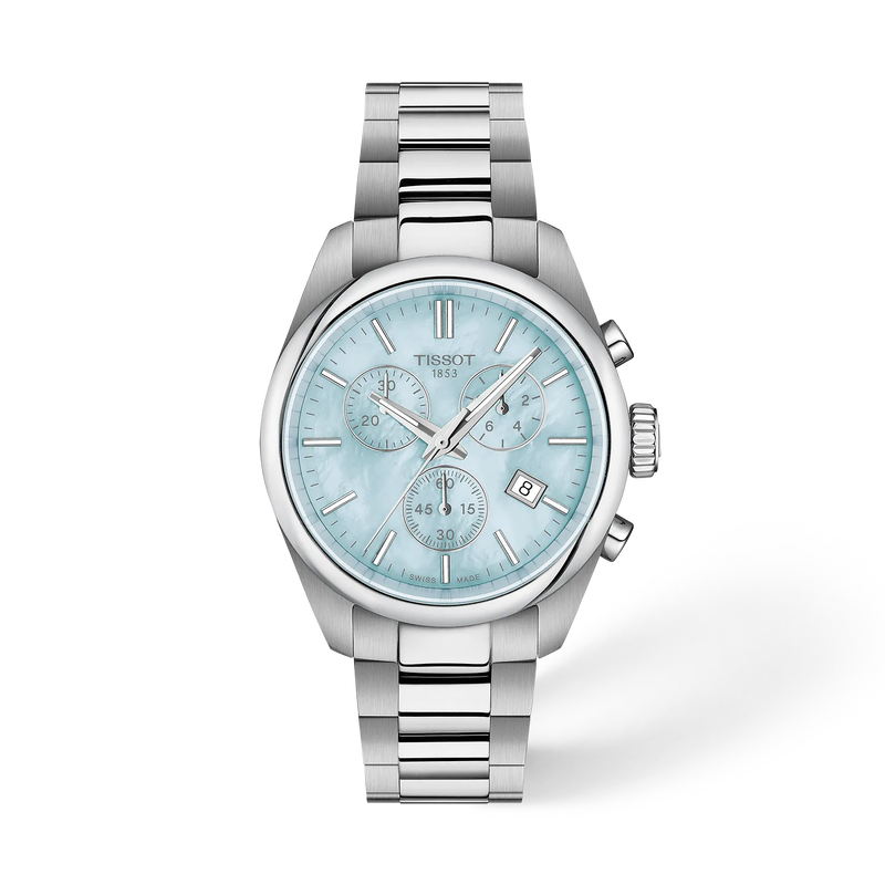 Front view of the watch Tissot PR 100 36mm with shadow