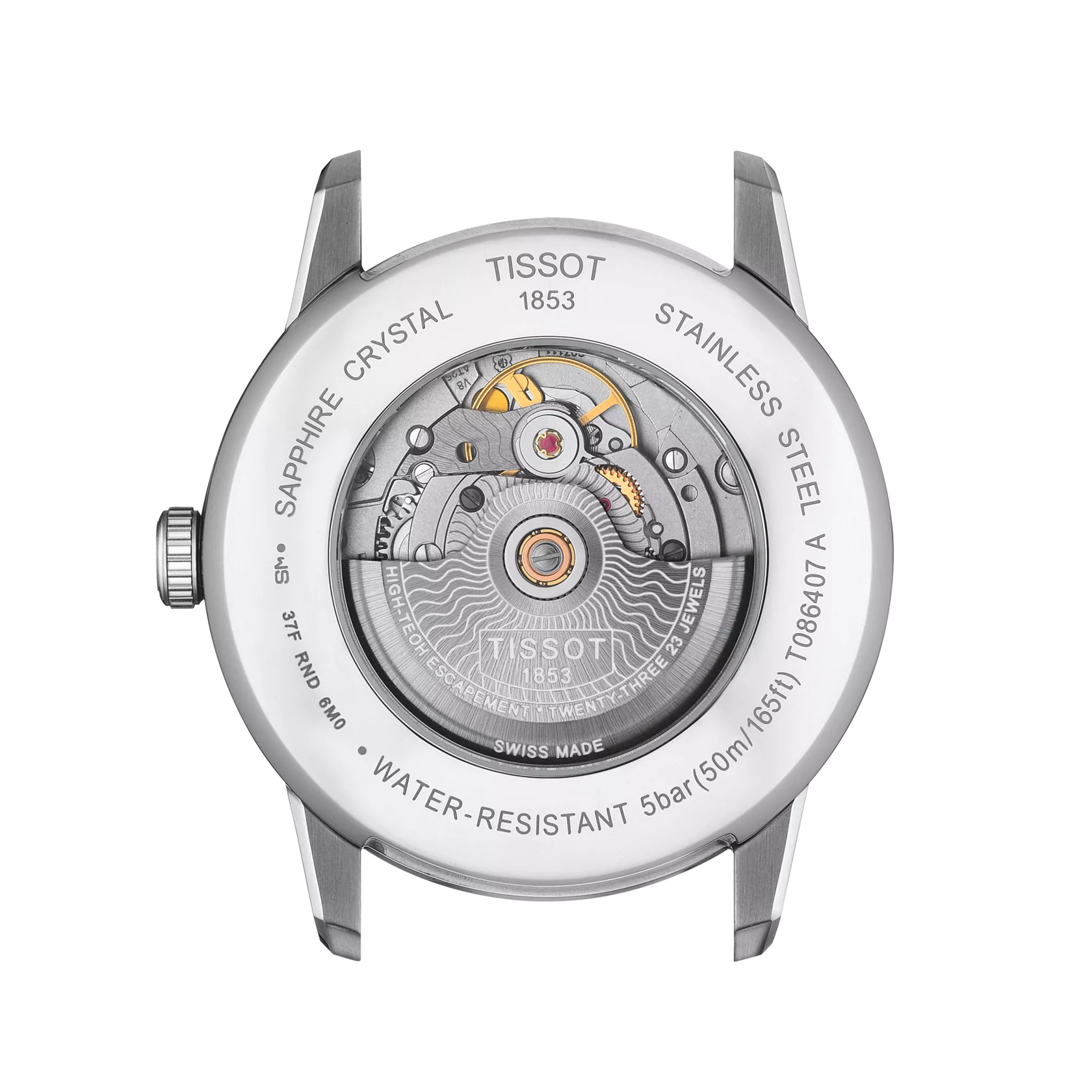 Back view of the watch case Tissot Luxury Powermatic 80