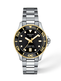 Front view of the watch Tissot Seastar 1000 36mm with shadow