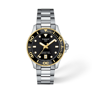Vooraanzicht van het horloge Tissot Seastar 1000 36mm met schaduw
