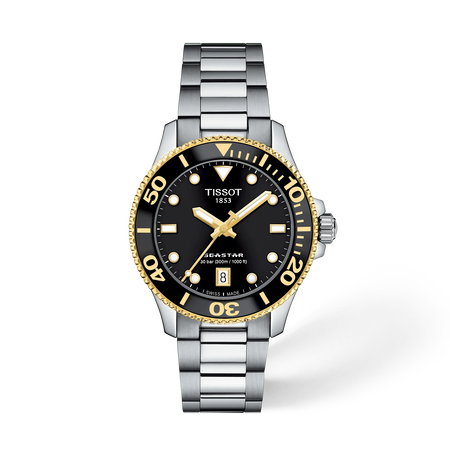 Front view of the watch Tissot Seastar 1000 36mm with shadow