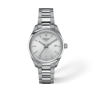Vooraanzicht van het horloge Tissot PR 100 34mm met schaduw