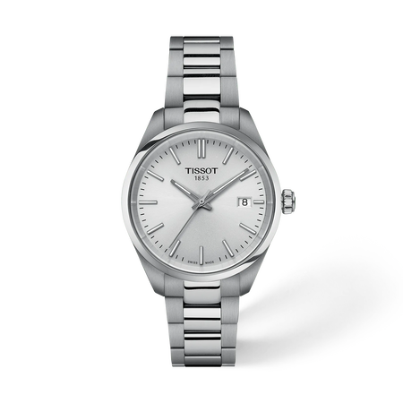 Front view of the watch Tissot PR 100 34mm with shadow
