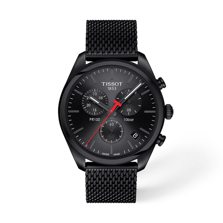 Front view of the watch Tissot PR 100 41mm with shadow