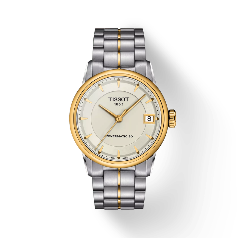 Front view of the watch Tissot Luxury Powermatic 80 Lady with shadow