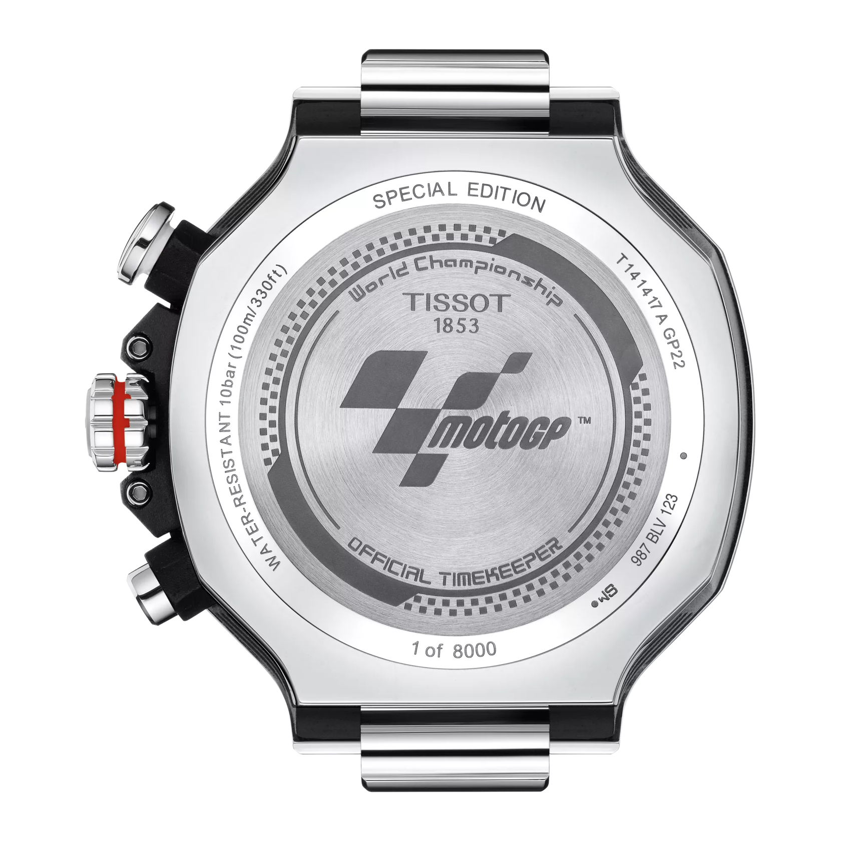 Back view of the watch case Tissot T-Race MotoGP Chronograph 2022 Limited Edition