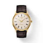 Front view of the watch Tissot Excellence Automatic 18K Gold with shadow