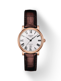Front view of the watch Tissot Carson Premium Automatic lady with shadow