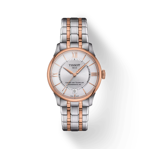 Vista frontal del reloj Tissot Chemin des Tourelles 34mm con sombra