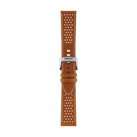 Front view of Tissot Official Light Brown Leather Strap Lugs 22mm