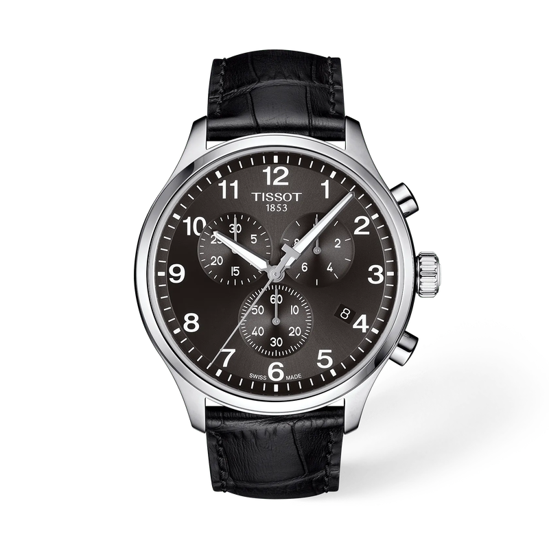 Front view of the watch Tissot Chrono XL Classic 45mm with shadow