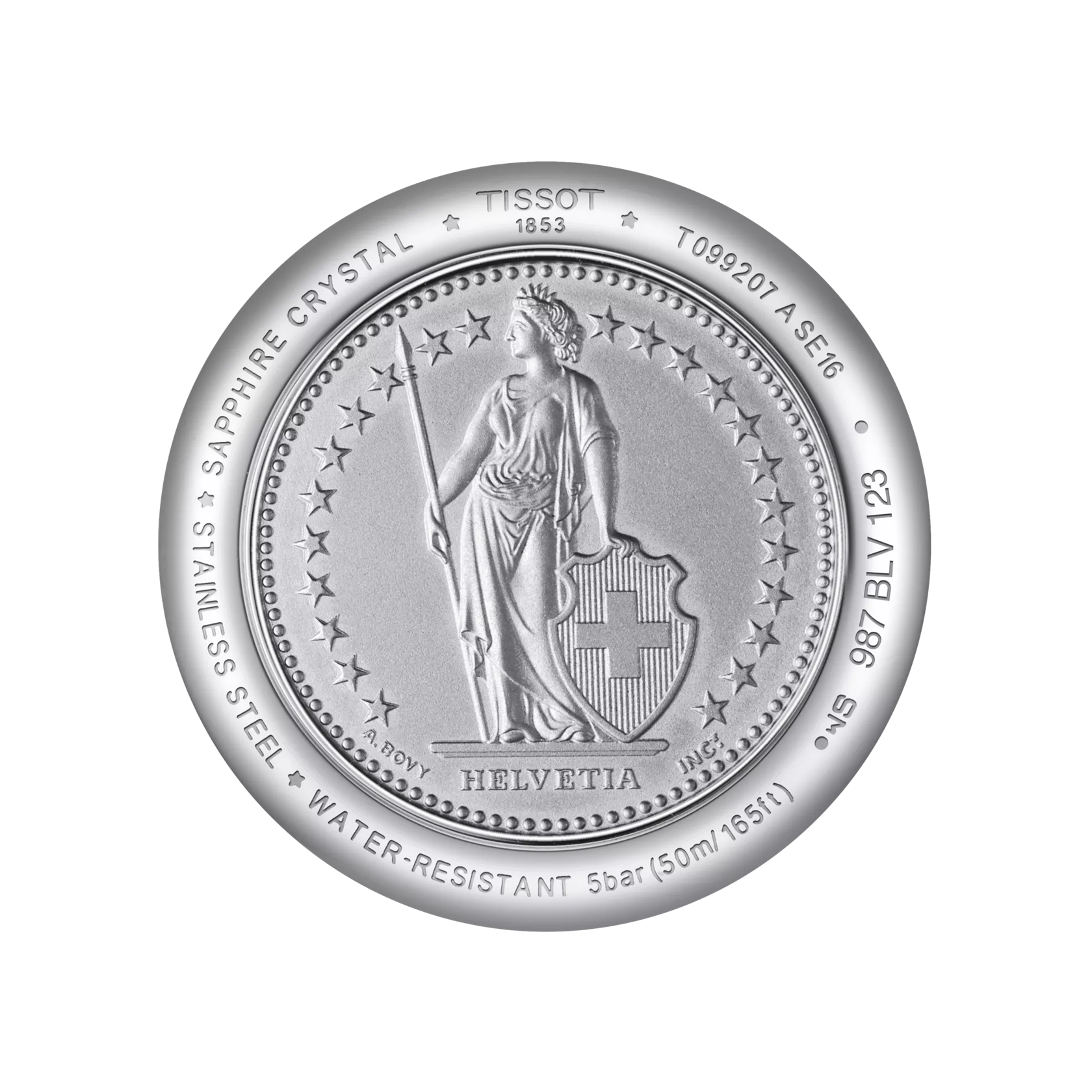 Vue arrière du boîtier de la montre Tissot Chemin des Tourelles Powermatic 80 Helvetic Pride Lady