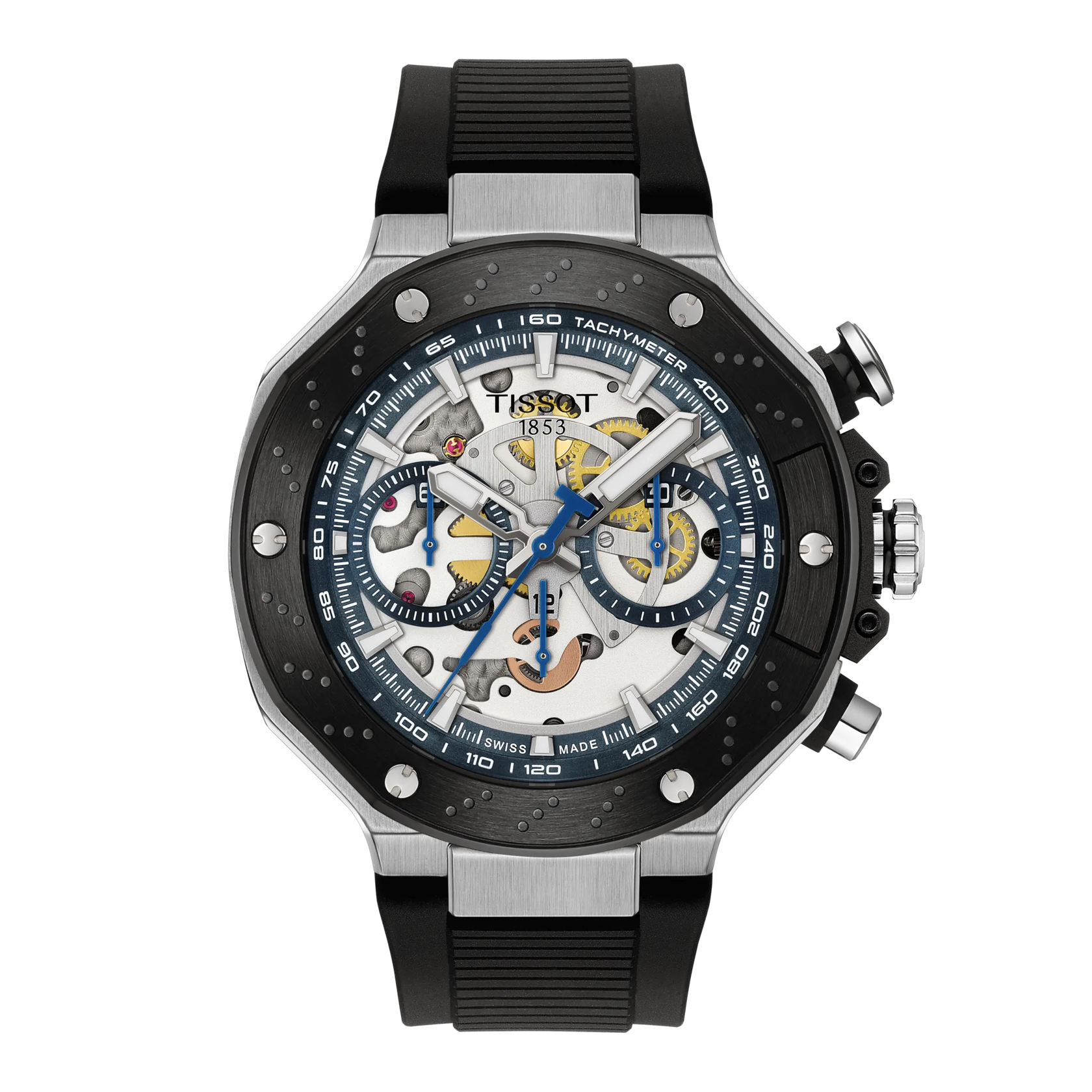 Vista frontal del reloj Tissot T-Race MotoGP 2025 45mm