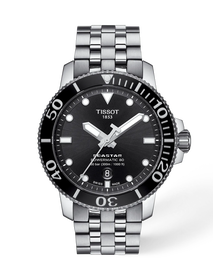 Front view of the watch Tissot Seastar 1000 43mm with shadow