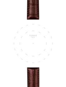 Enfoque en las asas de Correa marr&oacute;n de piel oficial Tissot 15 mm