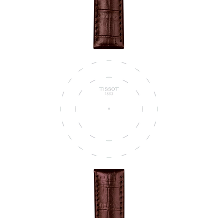 Enfoque en las asas de Correa marr&oacute;n de piel oficial Tissot 15 mm