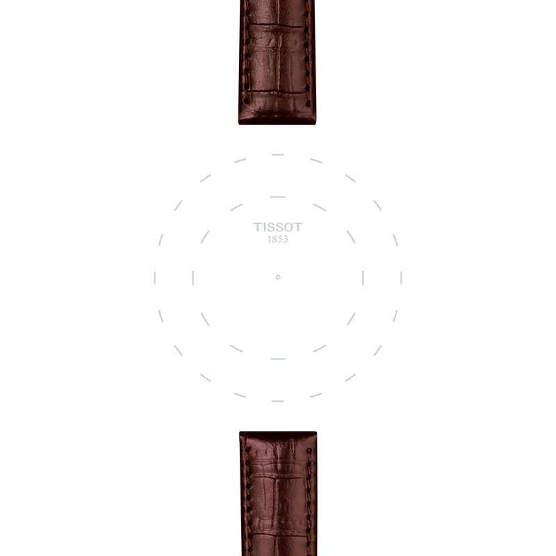 Enfoque en las asas de Correa marr&oacute;n de piel oficial Tissot 15 mm