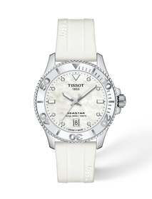 Front view of the watch Tissot Seastar 1000 36mm with shadow