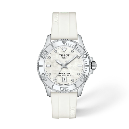 Front view of the watch Tissot Seastar 1000 36mm with shadow