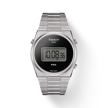 Front view of the watch Tissot PRX Digital 40mm with shadow
