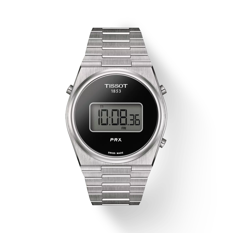 Front view of the watch Tissot PRX Digital 40mm with shadow