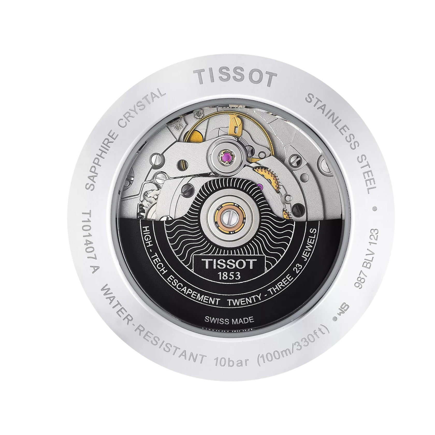 Back view of the watch case Tissot PR 100 Powermatic 80