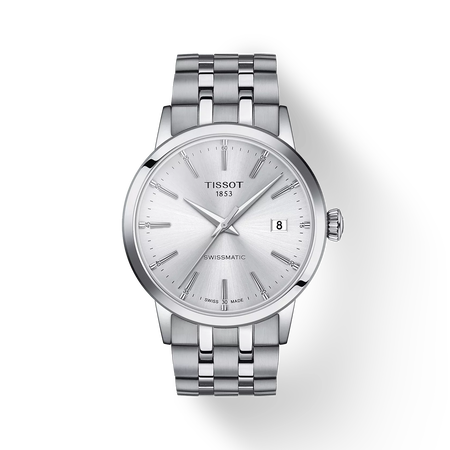 Front view of the watch Tissot Classic Dream Swissmatic with shadow