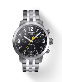 Front view of the watch Tissot PRC 200 Chronograph with shadow