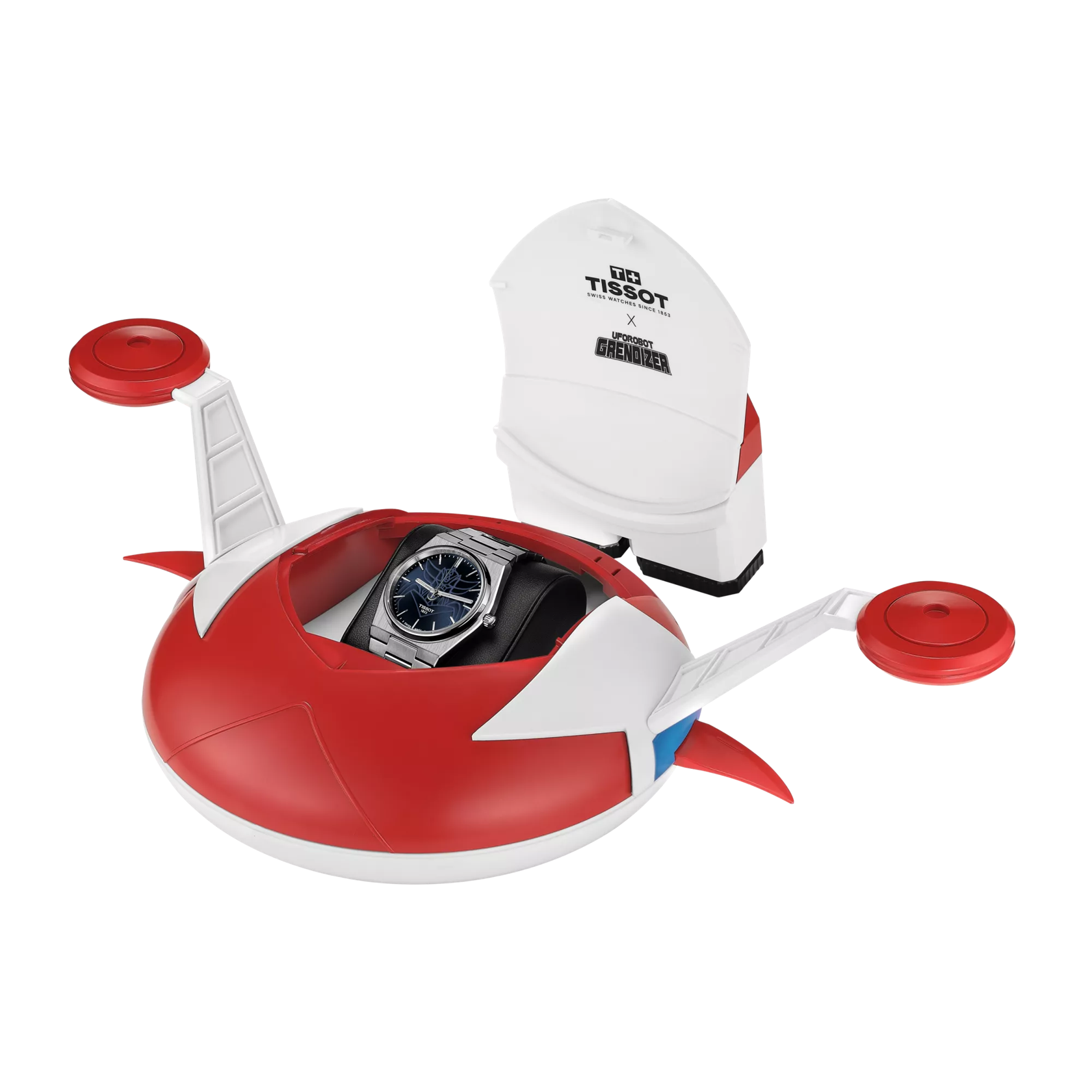 시계 티쏘 PRX UFO 로봇 그랜다이저 40mm의 앞면이 열린 상태입니다.