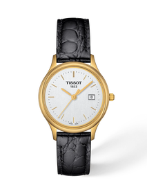 Front view of the watch Tissot Nordic Gold 27mm with shadow