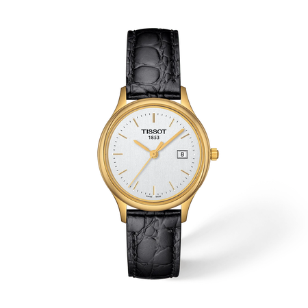 Front view of the watch Tissot Nordic Gold 27mm with shadow