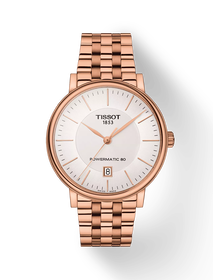 Front view of the watch Tissot Carson Premium Powermatic 80 with shadow
