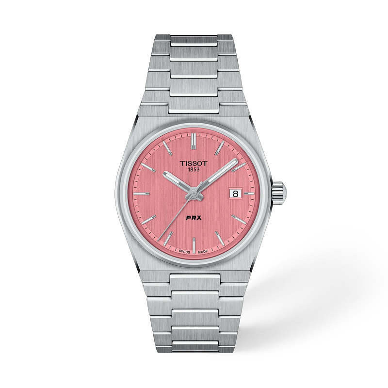 Front view of the watch Tissot PRX 35mm with shadow