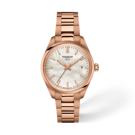Front view of the watch Tissot PR 100 34mm with shadow